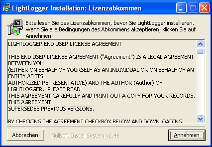 LightLogger Keylogger Lizenzvereinbarung
