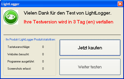LightLogger Keylogger Statistik Dialog