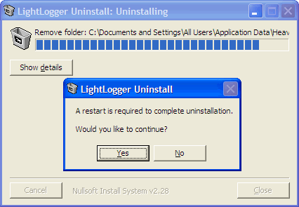 LightLogger Keylogger Deinstallation bestätigen