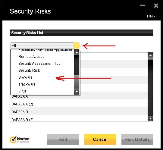 Norton Security Risks Dialog