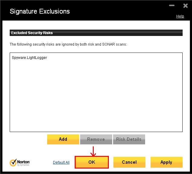 Norton Settings Dialog