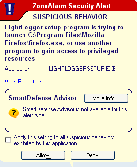 LightLogger Keylogger Setup Sicherheitsalarm