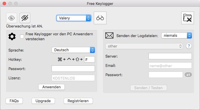 Free Keylogger für Mac Einstellungsseite